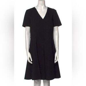Vintage Akris Punto Black V-Neck A-Line Short Sleeve Pockets Dress Size US 10